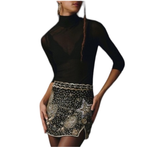 LoveShackFancy x Free People Lani Star Heart Embellished 6 / Sm Black MidRise - Picture 15 of 17